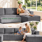 130" Couch U-Shaped Sectional Sofa, Grey | Corduroy Cloud Couch with Double Chaise, 30D Memory Foam, Compressed Sofa for Living Room, No Assembly Required