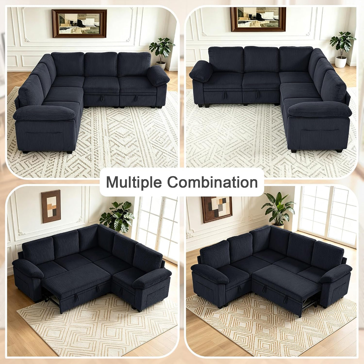 86″ Sectional Sleeper Sofa with Pull Out Bed, Modular Sectional Couch with Storage