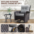 Gotland Outdoor Swivel Chairs Set of 2, 5 Pieces Patio Furniture Set with Ottomans Rattan Coffee Table Thick Cushion, Outdoor Swivel Rocker Wicker Patio Bistro Set for Balcony Porch, Grey