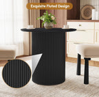 31.5 inch Round Dining Table for 2, Farmhouse Wood Fluted Dinner Round Kitchen Table with Wood Fluted Base, Mid-Century Modern Small Circle Dining Room Ta ble for Kitchen Living Room (Black)