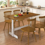 Giantex 55" Dining Table for 4-6, Farmhouse Kitchen Table with H-Shaped Rubber Wood Leg, Adjustable Foot Pads, Rectangular Wood Dinner Tables for Dining Room, Home Office, Living Room, Dinette