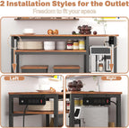 3-Piece Bar Table and Chairs Set,Counter Height Bar Table Set with Power Outlets and Storage Shelves,Dining Table Set with 2 Chairs,Industrial Table Chairs Set for Bar,Kitchen,Apartment