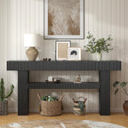 Bigbiglife 63" Fluted Console Table, Black | 2-Tier with Storage Shelves, Narrow Long Wood Design, For Entryway, Living Room, Hallway, Behind Couch or Sofa Table