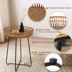Oakrain Small End Table, Small Round Coffee, Bamboo&Rattan, Accent Table with Boho Style, for Balcony, Livng Room, Bedroom (18.11inch, 1PCS)