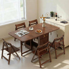 Drop Leaf Table and Chairs - 59" Fully Assembled Folding Dining Table 4-6 Seater with Storage and Lockable Wheels, Space-Saving Set with 4 Chairs for Kitchen or Dining Room (Walnut)