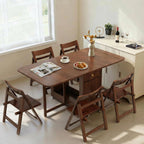 Small Folding Dining Table - 51" Fully Assembled Drop Leaf Table 4-6 Seater with Storage and Lockable Wheels, Space-Saving for Kitchen or Dining Room (Walnut)