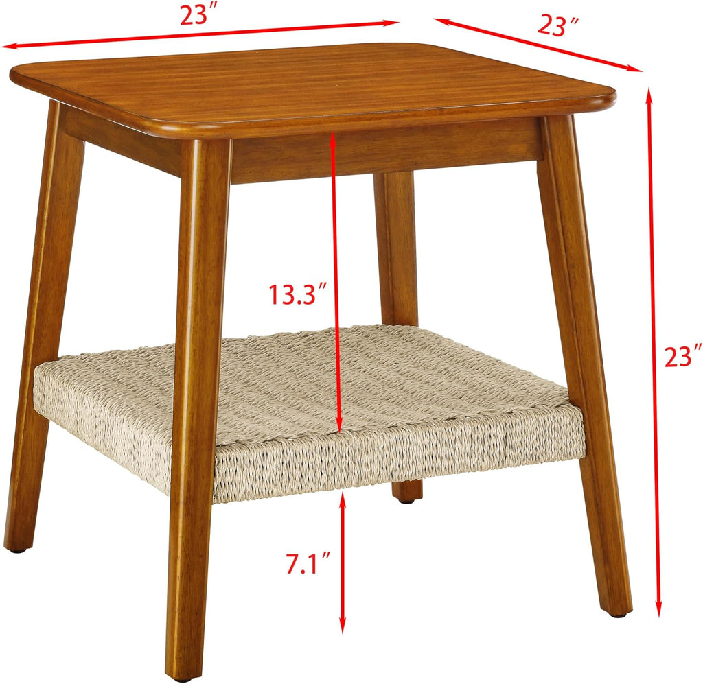 Mid Century Modern End Table with Shelf, 2-Tier End Table with Storage, Small Bedside Tables or Living Room, Walnut