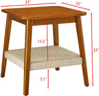 Mid Century Modern End Table with Shelf, 2-Tier End Table with Storage, Small Bedside Tables or Living Room, Walnut
