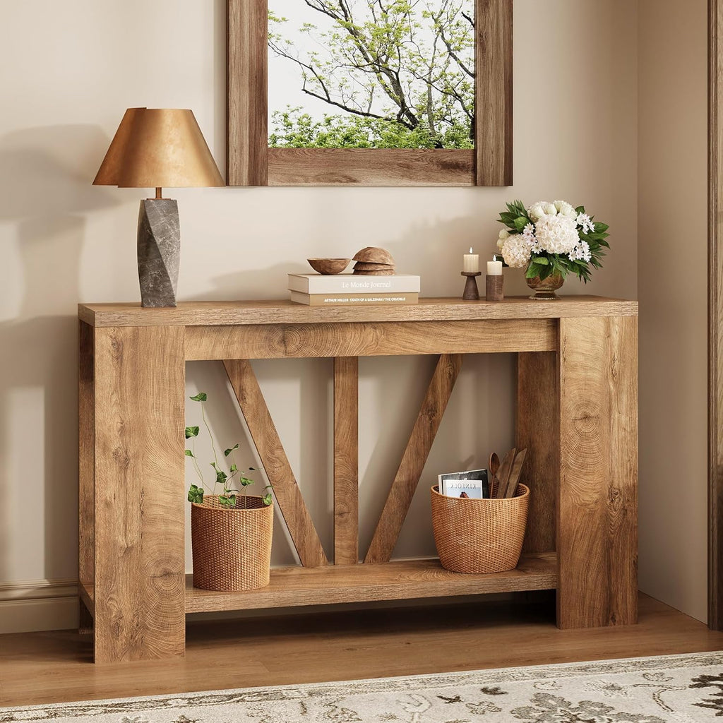 Tohomeor Console Table for Entryway, 47 Inches Narrow Sofa Table Behind The Couch, Farmhouse Wood Entry Table with Storage Shelves for Hallway Foyer Living Room, Rustic Wood Grain