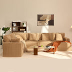 GOSUHI 139" U-Shaped Cloud Couch, Modular Sectional, Deep Seats, Camel | Pocket Spring Cushions, Oversized 7-Seater, Right Facing Chaise, Corduroy Upholstery Couches for Living Room