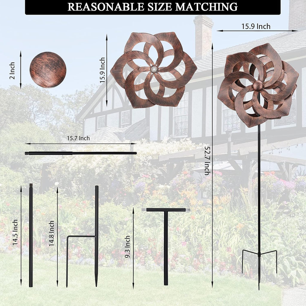 WONDER GARDEN Wind Spinner - Wind Spinners Outdoor, Outdoor Metal Windmills, 4.4 Ft Retro Brown Wind Sculptures Spinner Lawn Ornaments Wind Spinner for Yard, Lawn and Garden