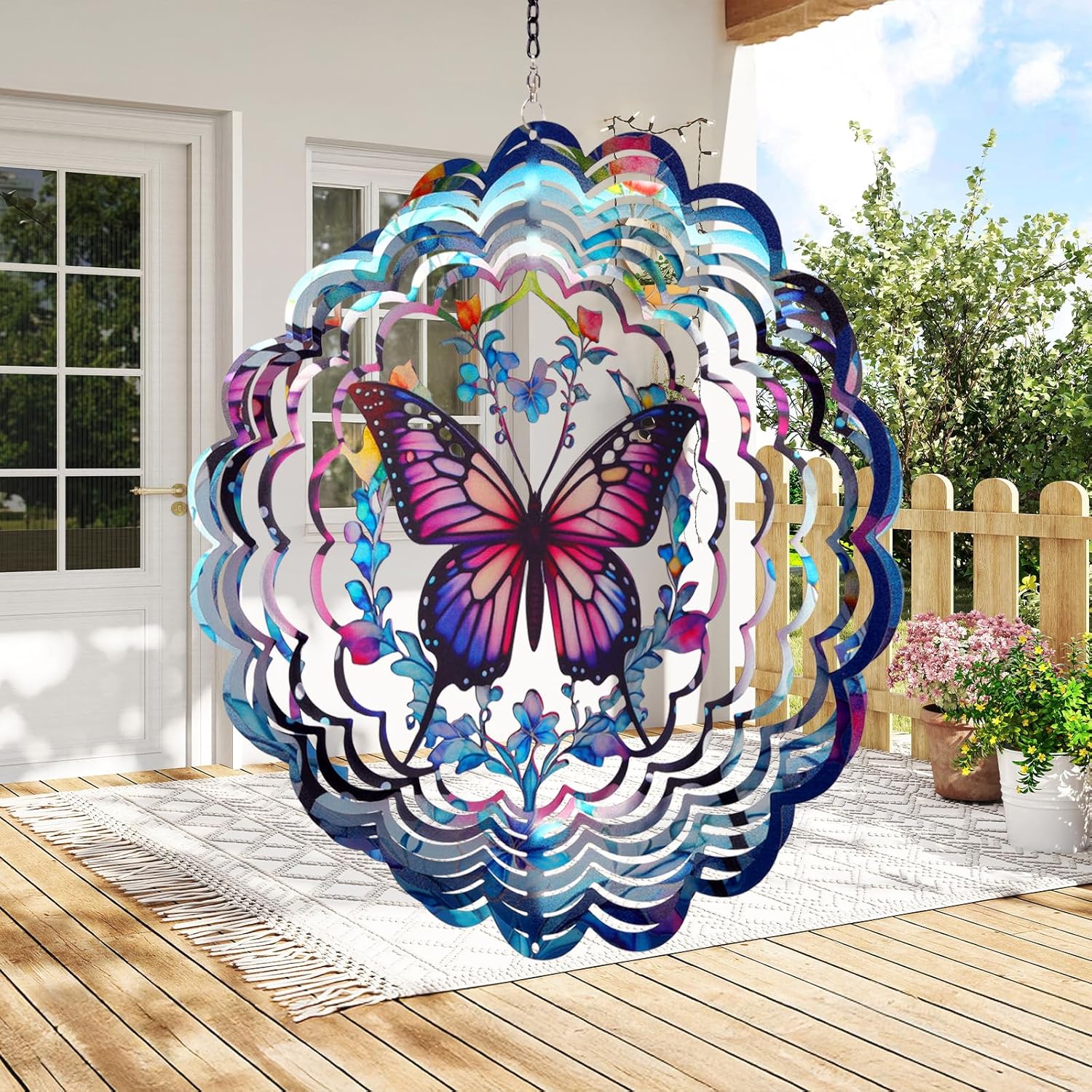 Butterfly Wind Spinner Outdoor - Birthday Gifts for Women, Men, Mom, Father, Garden Decor Gifts, Hanging Wind Sculptures 12 inch 3D Wind Spinners for Outdoor Decor for Outside, Yard, Patio Deals