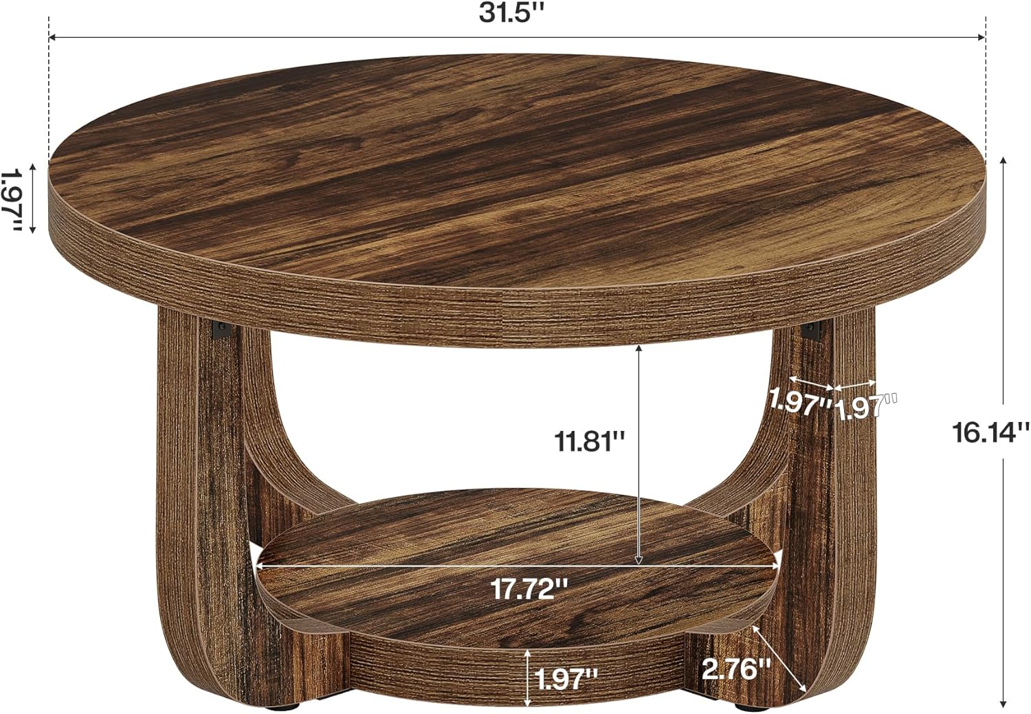 Tribesigns Round Coffee Table, 2-Tier Circle Coffee Table with Storage, Modern Wooden Accent Center Table for Living Room, Thick Tabletop & Base, Dark Brown