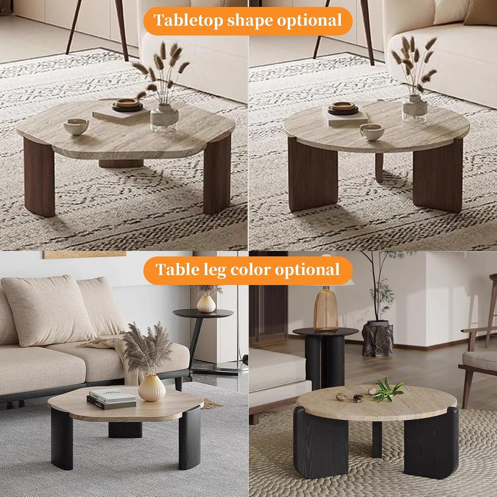 FORRTY Coffee Table,Sofa Table,End Tables, Slate Stone+Solid Wood, Sturdy And Durable,Waterproof And Scratch-resistant,Easy To Install,Suitable For Living Room,Bedroom, Study，balcony Other Spaces(Roun