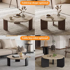 FORRTY Coffee Table,Sofa Table,End Tables, Slate Stone+Solid Wood, Sturdy And Durable,Waterproof And Scratch-resistant,Easy To Install,Suitable For Living Room,Bedroom, Study，balcony Other Spaces(Roun