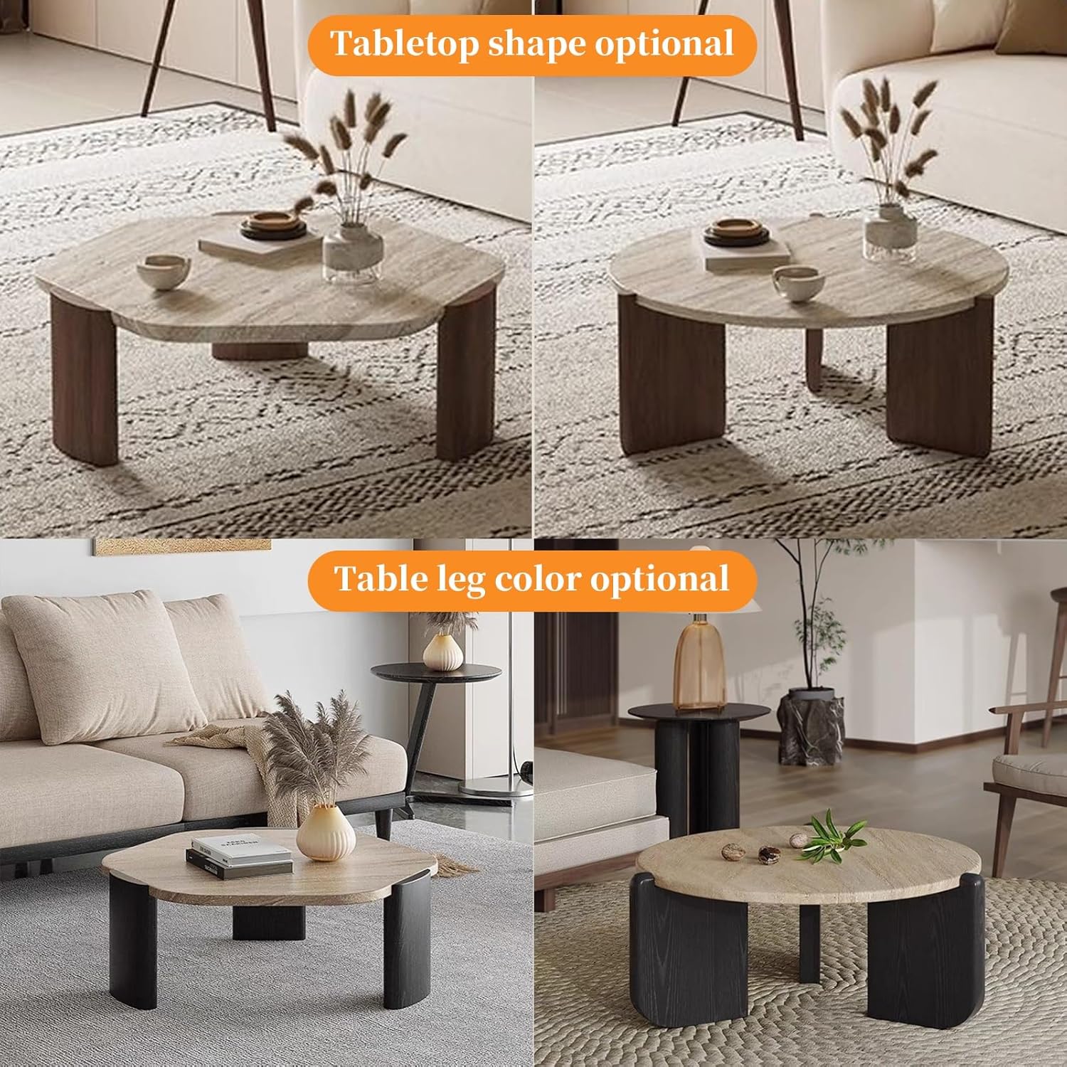 FORRTY Coffee Table,Sofa Table,End Tables, Slate Stone+Solid Wood, Sturdy And Durable,Waterproof And Scratch-resistant,Easy To Install,Suitable For Living Room,Bedroom, Study，balcony Other Spaces(Roun