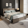 Garvee Corduroy Bed Frame with Headboard, Platform Upholstered Queen Bed Frame with 4 Storage Drawers and Wooden Slats Support, No Box Spring Needed, Brown