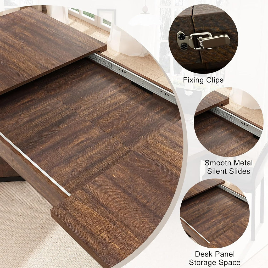 86 in Extendable Dining Table for 6 8 10 People,59"-86" Farmhouse Rectangle Extending Dining Table w/Removable Leaves Space Saving,Wooden Adjustable Tables for Kitchen Office Living Room (Brown)