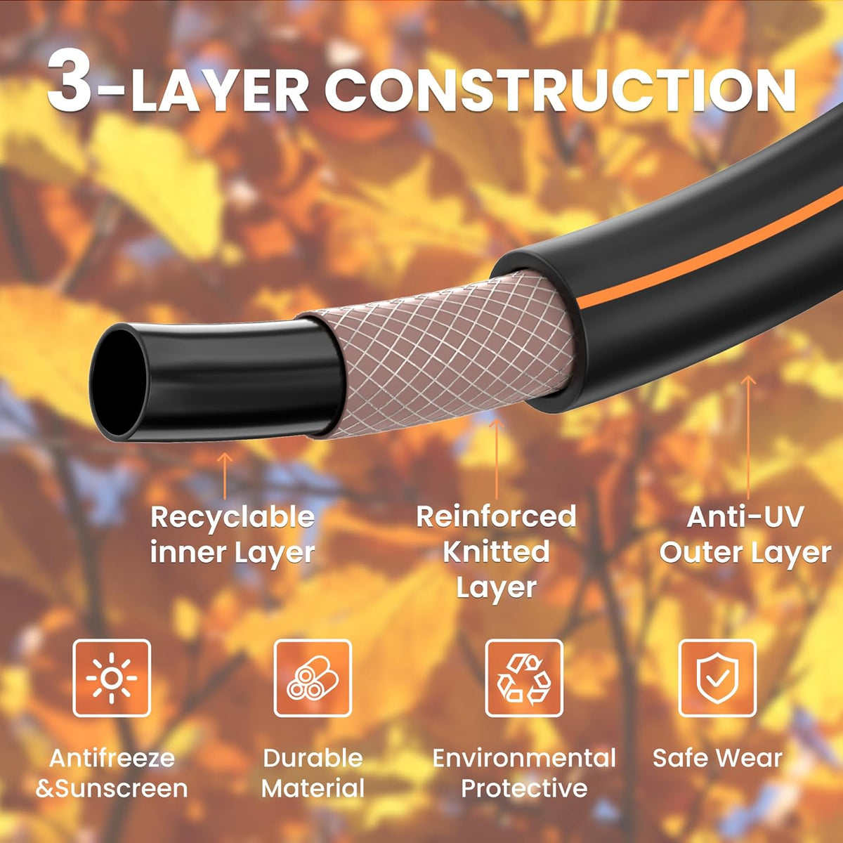 Giraffe Tools Garden Leader Hose 15ft x 5/8", Short Water Hose Heavy Duty, Flexible, Lightweight Hybrid Hose with Swivel Handle, Double Female Fittings, Burst 600 PSI