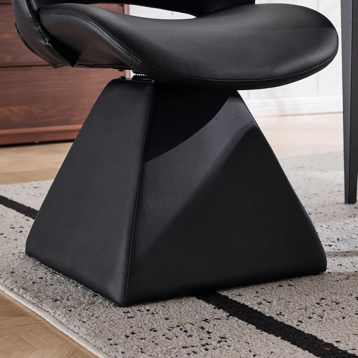 Henf Modern Upholstered Swivel Dining Chairs,Faux Leather Vanity Chair with Wave Shaped High Back, 360 Degree Rotating Mid Century Armless Side Chairs with Metal Base for Dining Room,Desk,Black