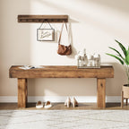 Solid Wood Shoe Bench, 47" Long Farmhouse Entryway Bench with Sturdy Legs, Narrow Rustic End of Bed Bench for Hallway, Living Room, Bedroom, Easy Assembly