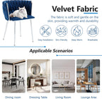 Velvet Dining Chairs Velvet Woven Upholstered Dining Room Chair Modern Armrest Lounge Chair with Metal Legs for Dining Kitchen Vanity Chair for Makeup Room (Navy+Sliver Leg, Set of 2)