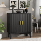 Xixini Fluted Buffet Sideboard Cabinet with Storage, 30" Mid Century Modern Coffee Wine Bar with Adjustable Shelves, Wood Small Buffet Table with 2 Doors for Kitchen, Dining Room, Living Room, Black
