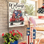 AVOIN colorlife Welcome Patriotic 4th of July Truck Garden Flag 12x18 Inch Double Sided, Rustic Farmhouse Yard Outdoor Decoration