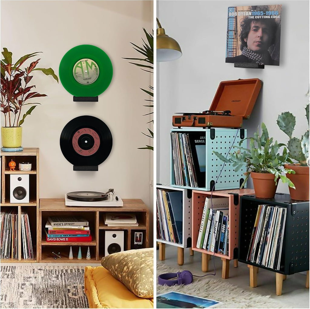 Wood Vinyl Record Shelf Wall Mount, Small Wall Record Holder Display Shelf, Vinyl Record Shelves Record Album Display Holder for LP, CD, Book Art Storage Vintage Home Decor (12, Black)