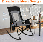 Romswi 2 Pack Rocking Camping Chair for Adult 400LBS Capacity, Heavy Duty Folding Rocking Chairs, Portable Outdoor Rocker with High Back & Hard Armrests for Camping, Beach, Patio, Backyard, Mesh Black