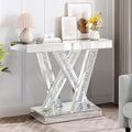 Modern Entryway Console Table with Crushed Diamond Inlay, 35.43" Silver Mirrored Glass Hallway Table for Entryway, Glam Decorative Sofa Tables for Living Room