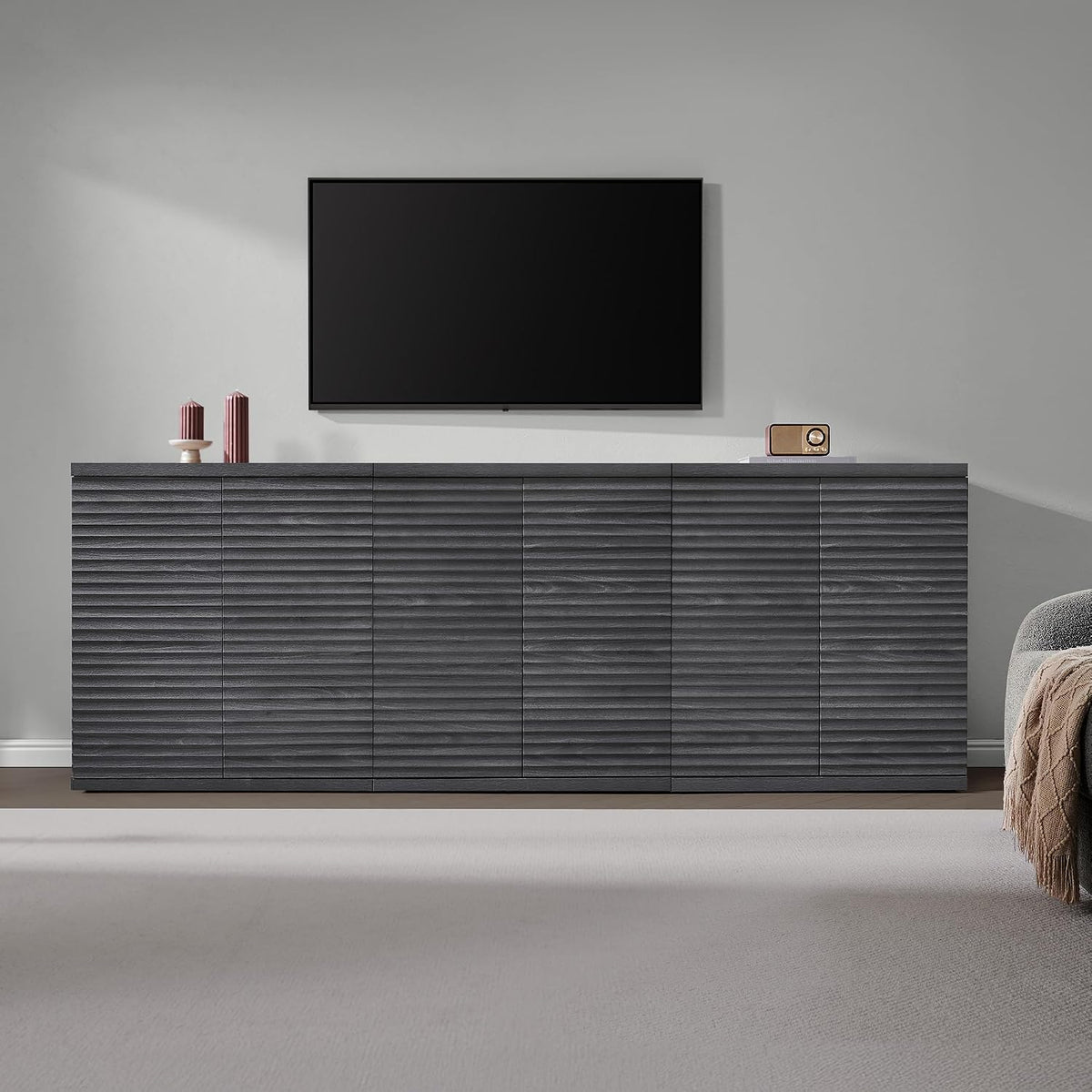 SICOTAS Buffet Cabinet with Storage Accent Sideboard Modern Credenza with Doors & Shelves Fluted Media Console Mid Century Coffee Bar Table for Living Room Kitchen Dining Room Hallway (1PCS)