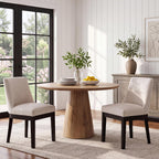 HNY Beige Linen Dining Chairs Set of 6, Soft Upholstered Dining Room Chairs | Comfortable Back Support, Black Brushed Solid Wood Legs, Modern Farmhouse Kitchen Chairs for Living Room, Home, Apartment
