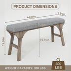 DIBRATY 44'' Upholstered Entryway Bench, Vintage Linen Texture End of Bed Bench with Solid Wood Legs, 300 LBS Weight Hallway Shoe Storage Benchs for Kitchen, Living Room, Gray
