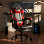 Gaming Chair, Ergonomic Footrest, Lumbar & Headrest(Red Black) | Steel frame, PVC leather & memory foam; 330 lb; 21" seat; 360° swivel, 90–155° recline; easy assembly; gaming & work