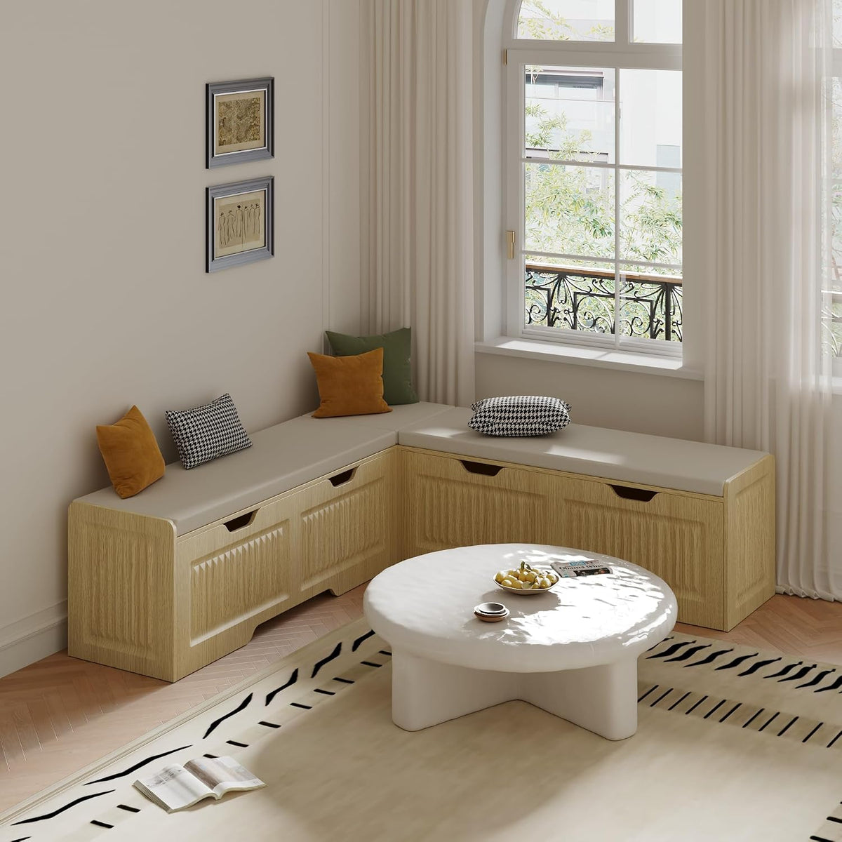 L Shape Storage Bench, Kitchen Breakfast Nook Bench, L Shaped Bench,Backless Corner Bench Nook with Storage,for Entryway,Dining Room,Kitchen (Natural)