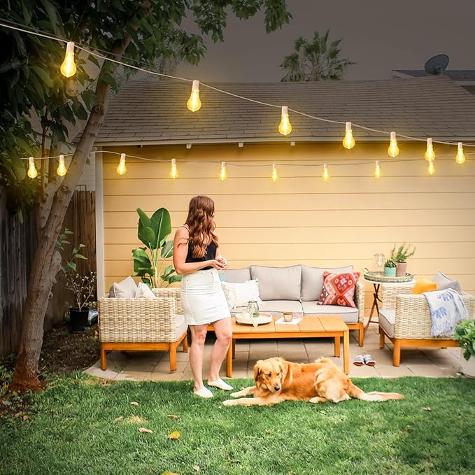 200FT(2x100FT) Outdoor String Lights, LED Patio Lights with 83 Waterproof Shatterproof A39 Dimmable Bulbs(3 Spare) for Deck Yard-2 Pack White