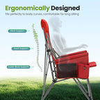 HIGH POINT SPORTS Oversized Folding Camping Chairs for Adults, High Backrest Heavy Duty Lawn Chairs Support 500 LBS Portable Collapsible Camp Chairs with Cup Holders,Side Pocket, Red