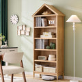 75.9" Tall Angled Arch Bookshelf, 5 Tiers Geometric Large Bookcase with Storage, Modern Triangular Top with Adjustable Shelves, Wood Cabinet w/Open Display Shelves for Living Room, Office Natural