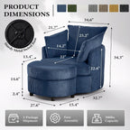 Vanity Accent Chair Swivel Living Room Chairs Curve Back Reading Chair with Armrest, Lounge Chair with Ottoman for Bedroom