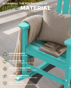 Oversized Outdoor Rocking Chair, High Back Porch Rocker Chair, HDPE All Weather Resistant Rocking Chairs for Patio, 380lbs Weight Capacity, Lake Blue