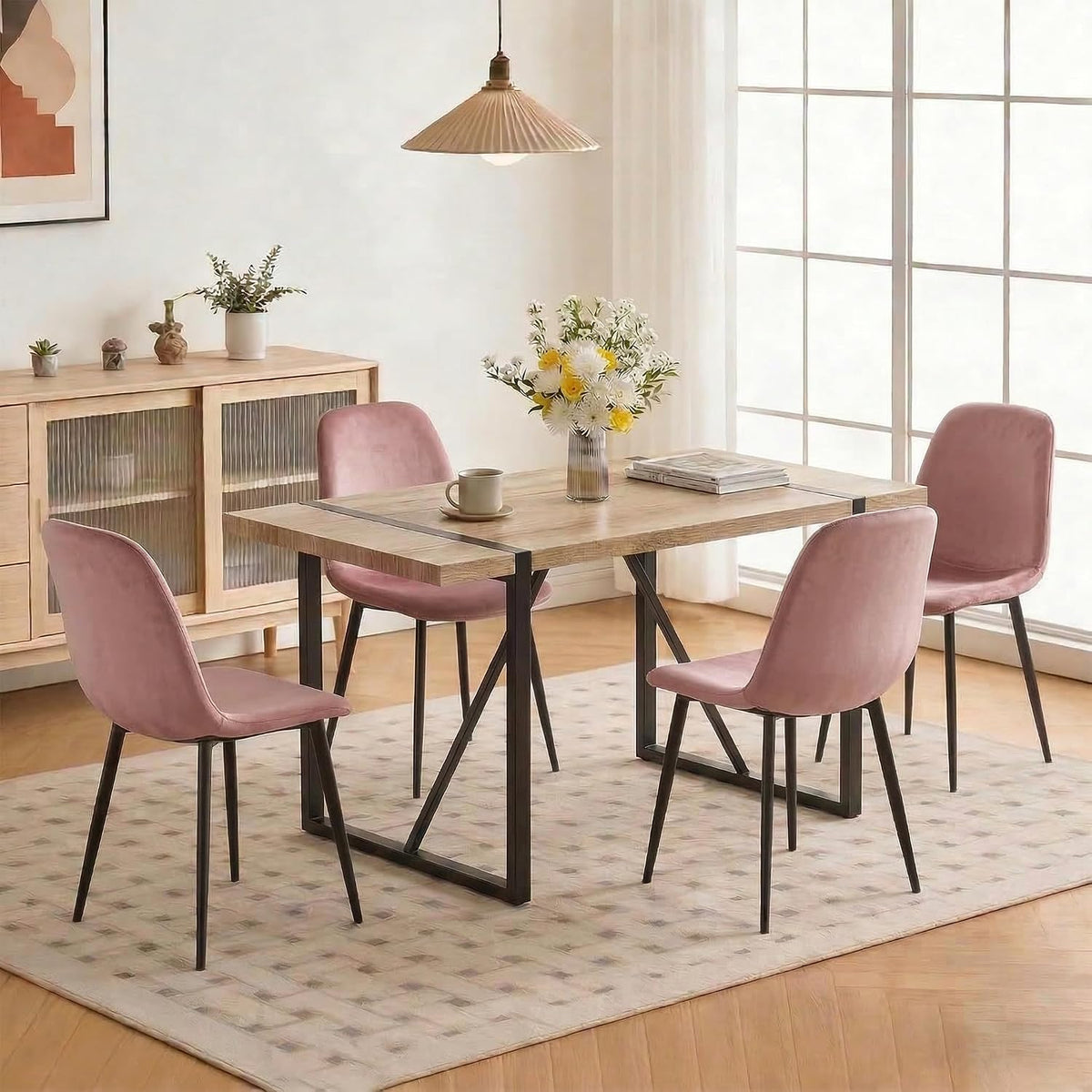 YYQ 55" Dining Table Set for 4, Modern Rectangle Wood Dining Table, Kitchen Table Chairs Set of 4, 5 Pieces Dining Table Set for Kitchen Dining Room