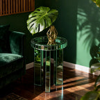 SHYFOY Green Mirrored End Table, 23" H Round Glass Side Table with Three Legs, Modern Accent Table for Living Room, Bedroom, or Entryway