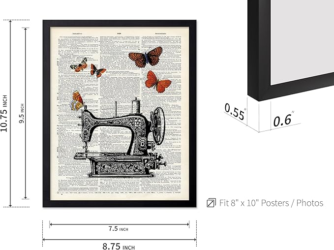 Poster Master Dictionary Art Poster - Sewing Machine Print - Sewing Art - Butterfly Art - Gift for Men, Women & Dressmaker - Chic Decor for Living Room, Bedroom or Office, 8x10 Black Framed
