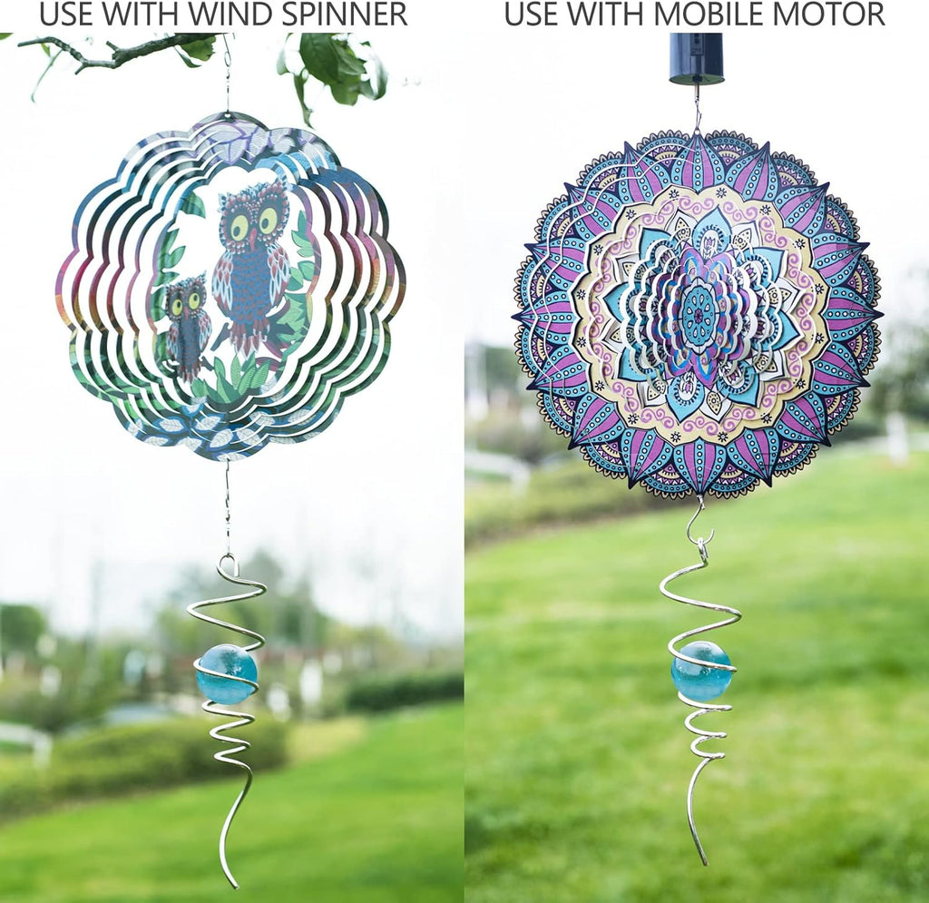 Gazing Ball Spiral Tail Wind Spinner Stabilizer, Garden Decorations Stainless Steel Metal with Hook & Wathet Crystal Glass Orb Outdoor Hanging Decor Kinetic Yard 3D Swivel Art Sun Catchers