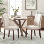 COLAMY Upholstered High Back Dining Room Chairs Set of 4 with Comfortable Padded Seat, Fabric Dining Chairs with Solid Rubber Wood Legs for Dining Room, Classic Gray Damask Pattern, Beige