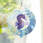 Personalized Hippocampus Wind Spinner 3D Stainless Steel, Hippocampus Garden Spinner Hanging Outdoor Decor, Wind Spinners Outdoor, Custom Gift for Grandmother, Mom, Wife