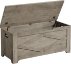 GAOMON Storage Chest, Storage Bench with Safety Hinge, Farmhouse Style Wooden Trunk for Entryway, Bedroom, Living Room, Washed Grey
