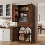 Garvee 71" Kitchen Pantry Cabinet, Barn Door Freestanding Cupboard with Drawer, Sliding Storage Rack, and 6 Hanging Shelves for Kitchen, Dining Room, Living Room Bedroom