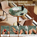 31.5" Tulip Table, Small Modern Round Dining Table for 2-4, Sintered Stone Circle Dining Tables with Golden Metal Pedestal Base, Tulip Tables for Kitchen/Cafe/Small Spaces/Restaurant (Verde Alpi)